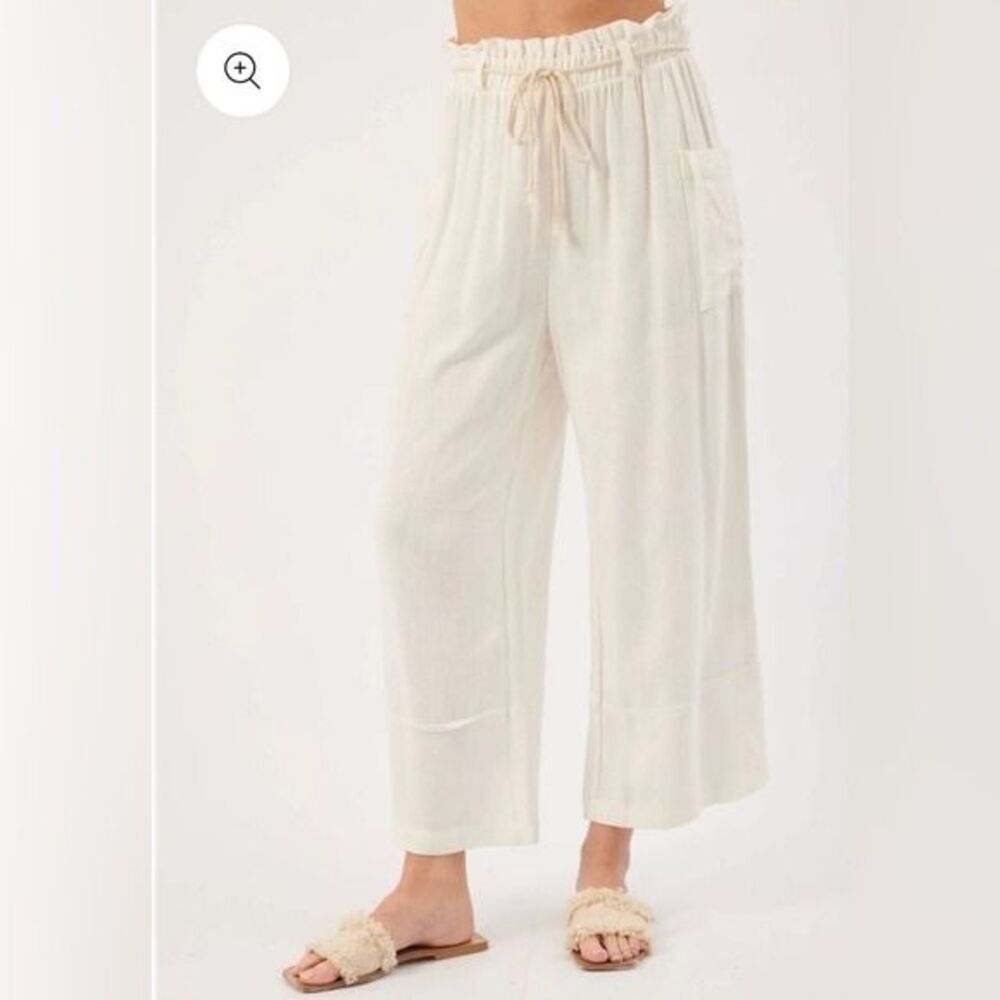 Kylie Paige Made in usa Cora Cream Linen Pant wide leg size large